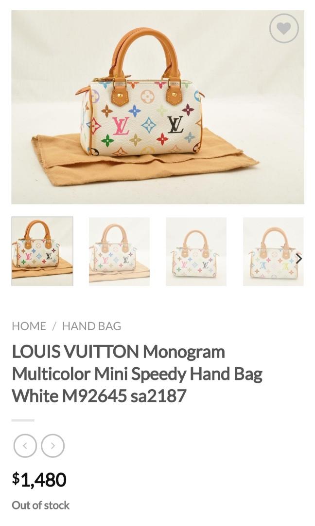 Auth LOUIS VUITTON Monogram Multicolor Mini Speedy Hand Bag White M92645  w/pouch