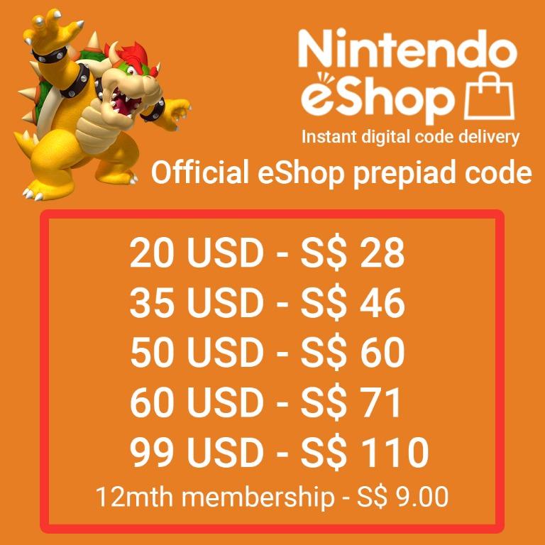 Nintendo eShop Card 20 USD | USA Account digital