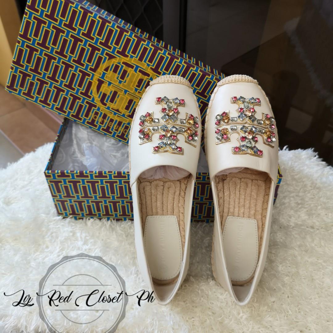 ON HAND: Tory Burch Ines Leather Embellished Espadrille,  & US7. 5,  Women's Fashion, Footwear, Flats & Sandals on Carousell