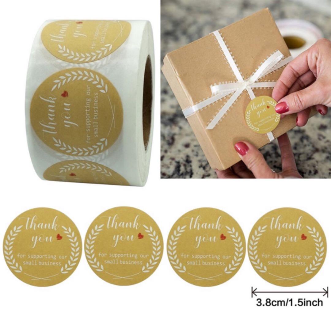 1.5 inch Kraft Thank You Stickers 500 Labels for Small Business Kraft Mailer Seal Sticker Packaging Bags Waterproof Box Gifts 