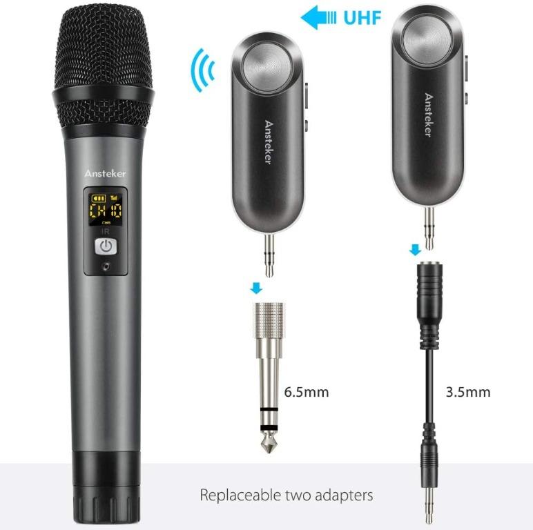 Handheld Wireless Microphone Ansteker UHF Mini Bluetooth Receiver 3.5mm and 6.5mm Output for Conference Karaoke Weddings Church Stage Party 