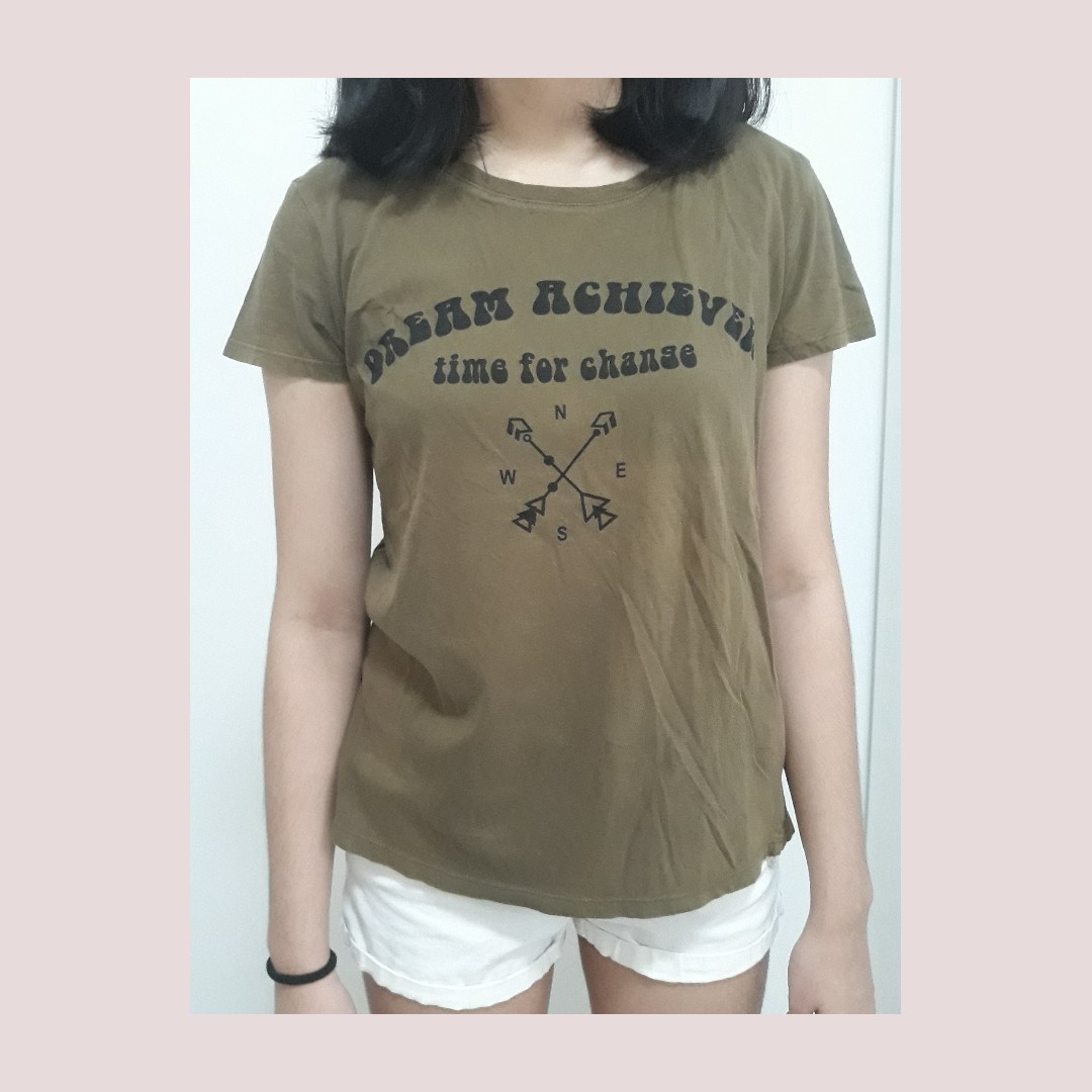 Bershka Olive Green T Shirt Women S Fashion Clothes Tops On Carousell