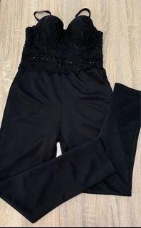 Black lace tube top formal pantsuit