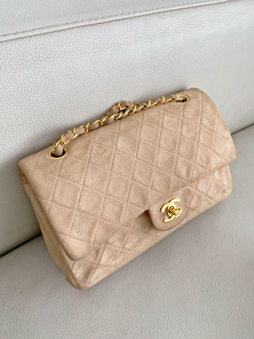 Chanel vintage classic flap medium suede beige, Luxury, Bags & Wallets on  Carousell