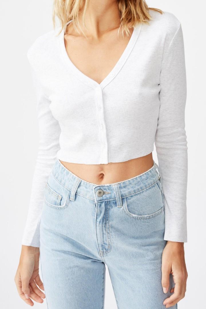 white button long sleeve top