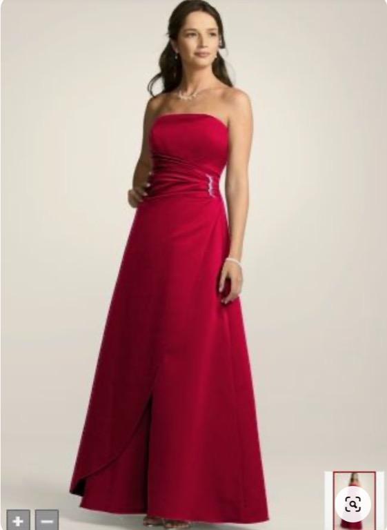 USA David's Bridal Red Evening Gown with Sparkle Brooch, Women's Fashion,  Dresses u0026 Sets, Evening dresses u0026 gowns on Carousell