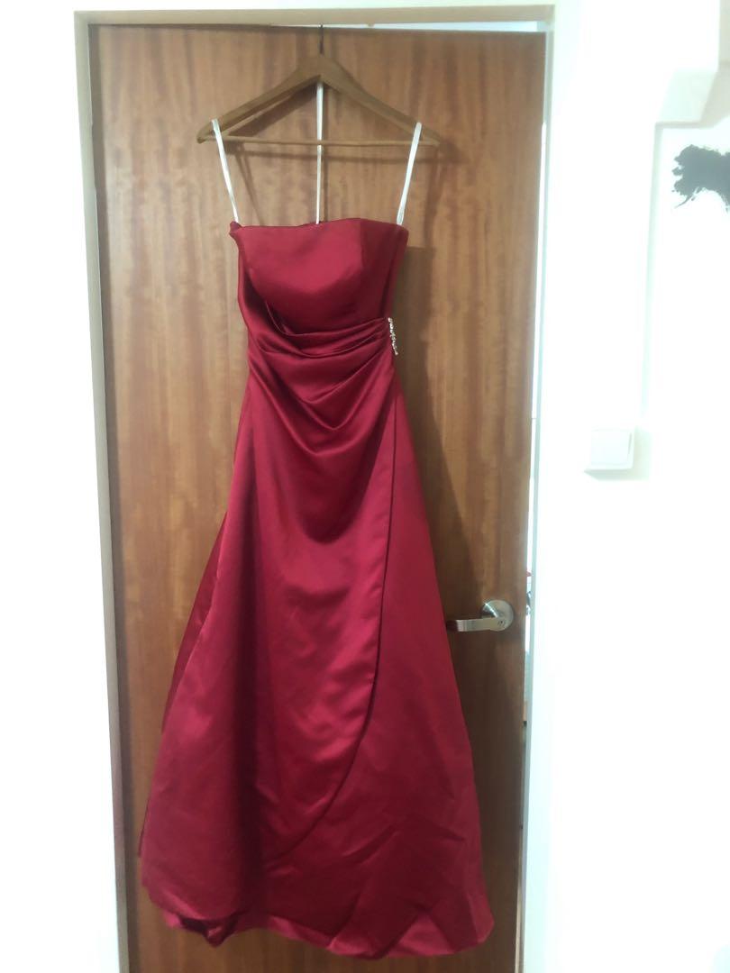 USA David s Bridal Red Evening Gown with Sparkle Brooch Women s