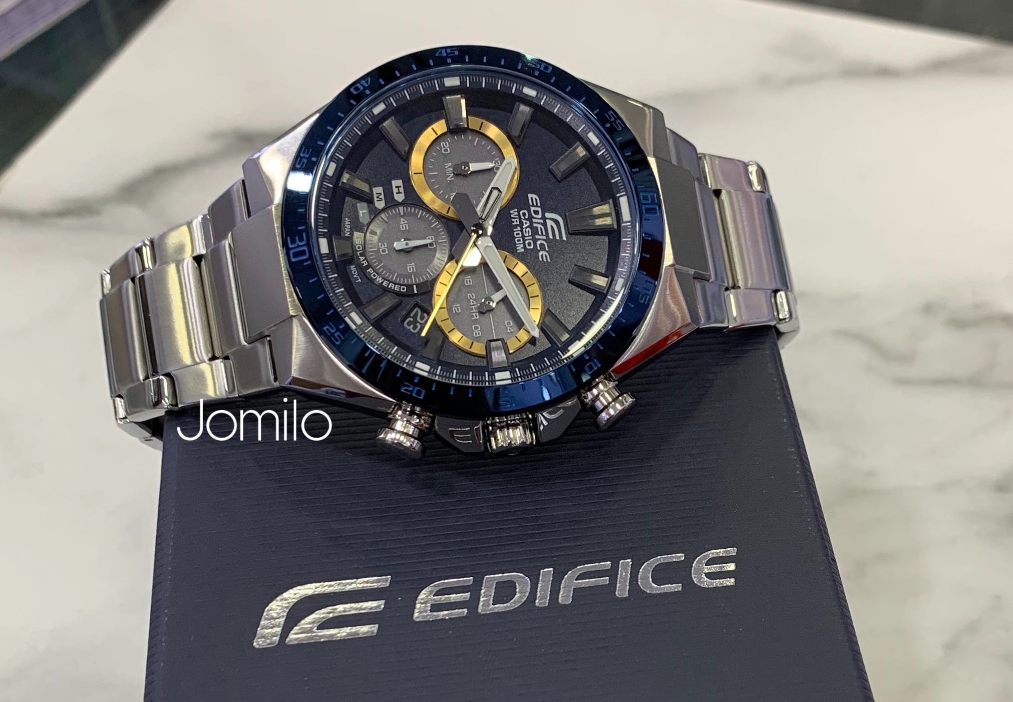 Edifice Solar Powered Chronograph Carbon Fiber Dial Blue