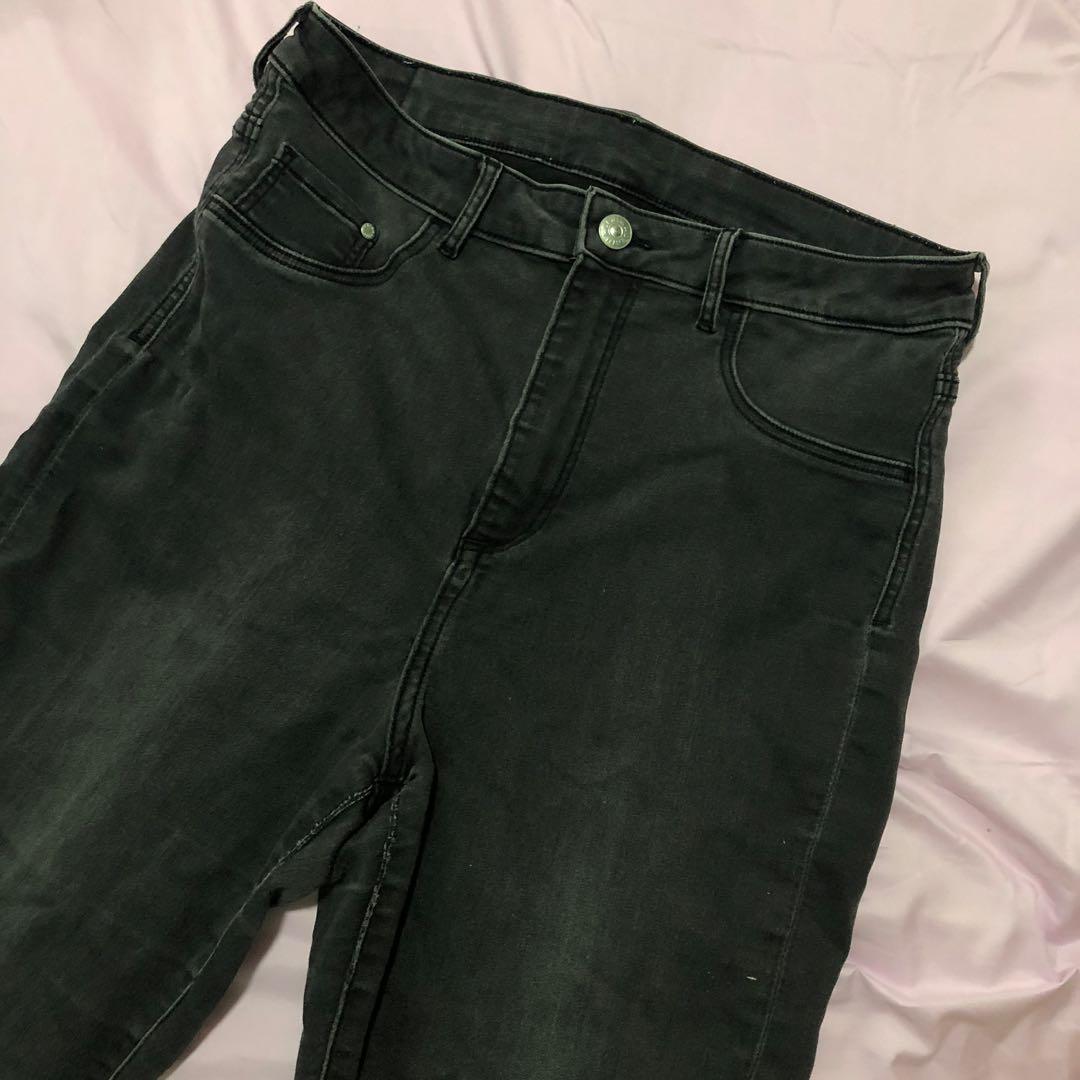 Women's H&M Skinny Ankle High Waist Jeans Plus Size 36 x 31 Black Denim Forever
