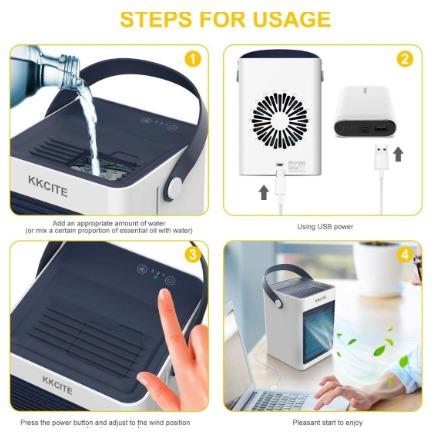 KKCITE Portable Air Cooler 3 in 1 Air Cooler Humidifier Purifier Mini Air Conditioner Fan Noiseless evaporative Cooler Mobile Air Conditioner Touch control 3 Speed Fan for home office car outdoor TV H...