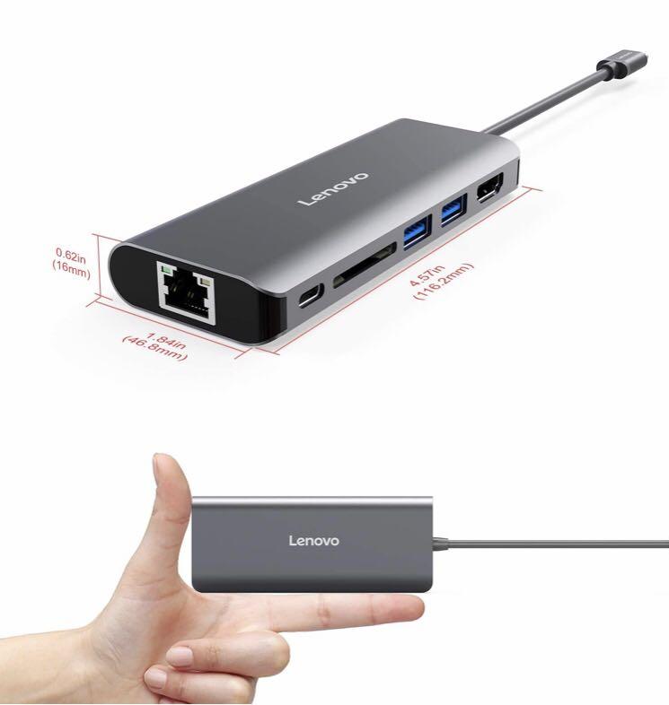 Lenovo USBC Hub, Aluminum Type C Adapter with HDMI Port, Gigabit Port, USBC Power