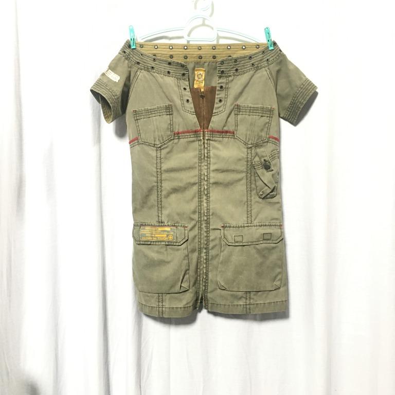 camo zip up denim dress