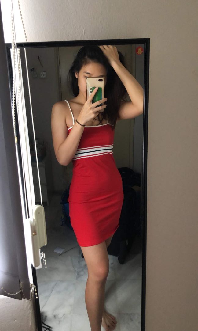 Pull and Bear striped bodycon red dress Women s Fashion Dresses