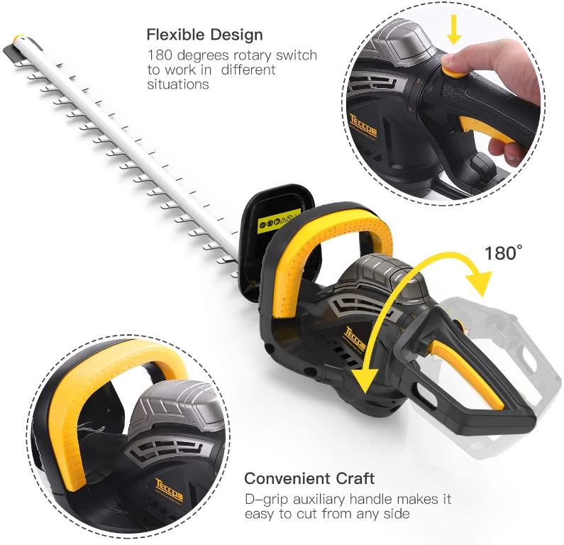 TECCPO Electric Hedge Trimmer 600W Hedge Cutter with 180 Beauty