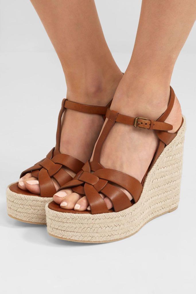 tan leather espadrille wedges