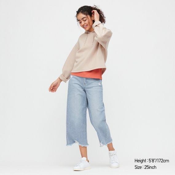 Uniqlo high rise wide cropped jeans discount