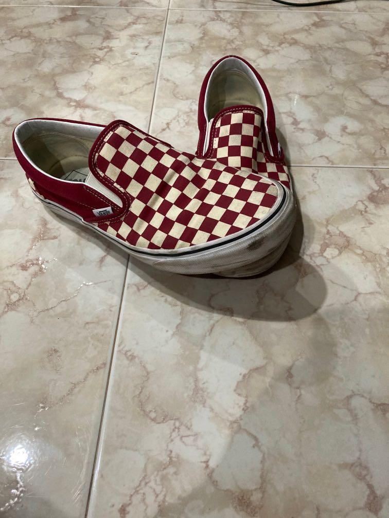 Maroon and white checkered sale vans