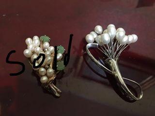 Vintage real pearl brooches set in silver
