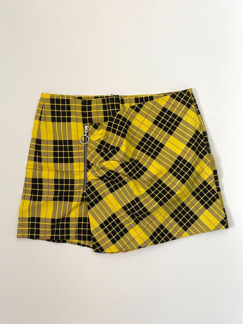 zara yellow plaid skirt