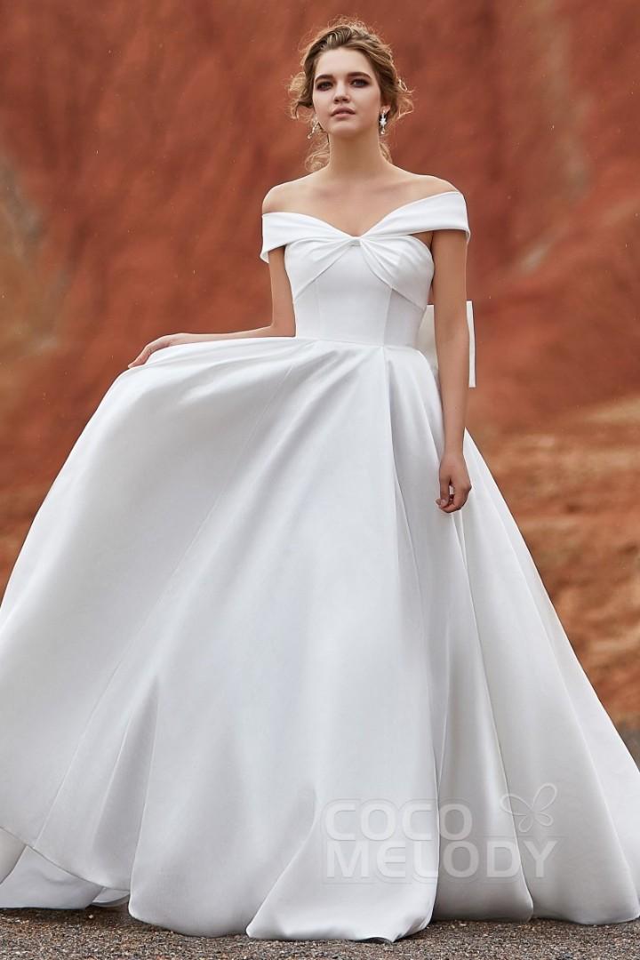 Cocomelody A LINE COURT TRAIN SILK SATIN WEDDING DRESS uk10