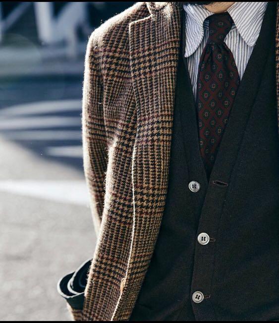 Drake's single breast camel glen check tweed jacket, 男裝, 外套及