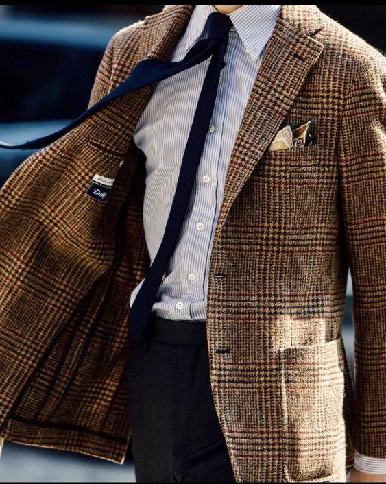 Drake's single breast camel glen check tweed jacket, 男裝, 外套及