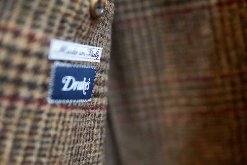 Drake's single breast camel glen check tweed jacket, 男裝, 外套及