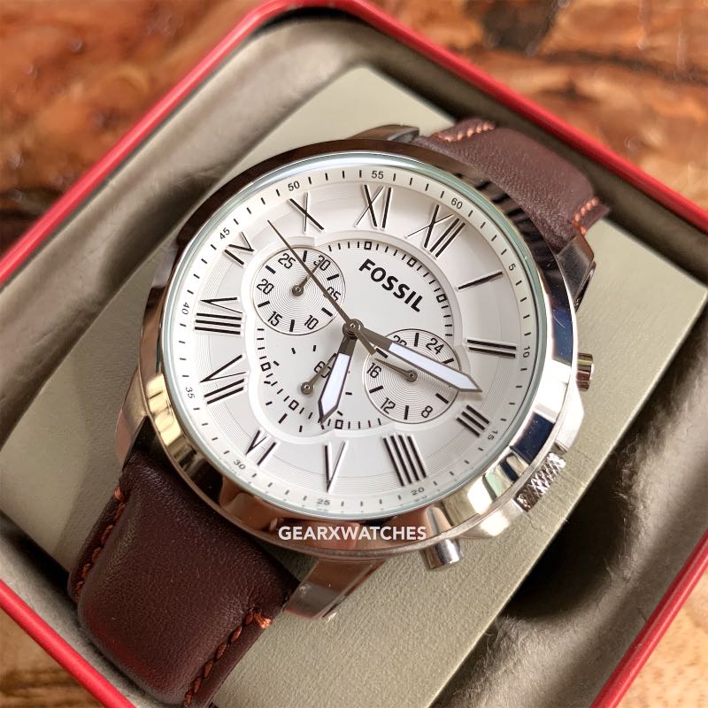 Fossil white dial leather strap new arrivals