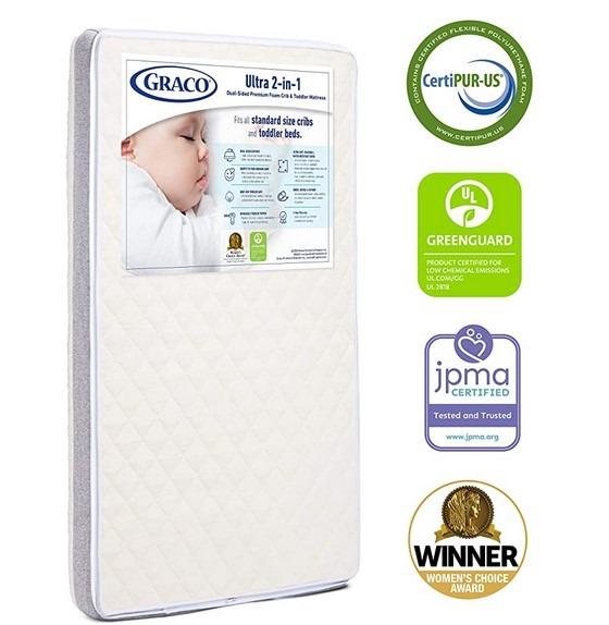 Graco Ultra Dual Sided Premium Crib and Toddler Mattress 2 Sides for Baby and Toddler CertiPUR US GREENGUARD JPMA Certified Crib and Toddler Bed Mattress Water Resistant Machine Washable Cover Babies ...