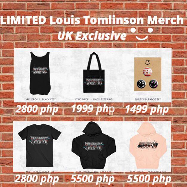 Louis Tomlinson Limited Merch (Category: Others Tops) located in Manila. Submitted by stefandraboutique (Listing ID 1031924226, Image 1). Description: Louis Tomlinson Merch which are limited are now available 🥰.