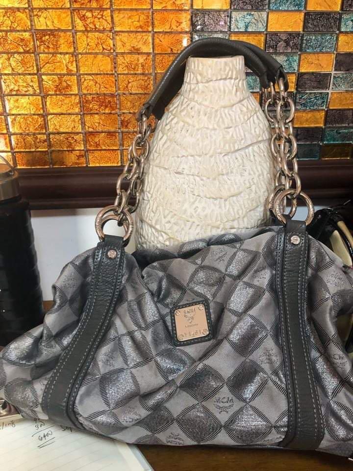 silver mcm tote