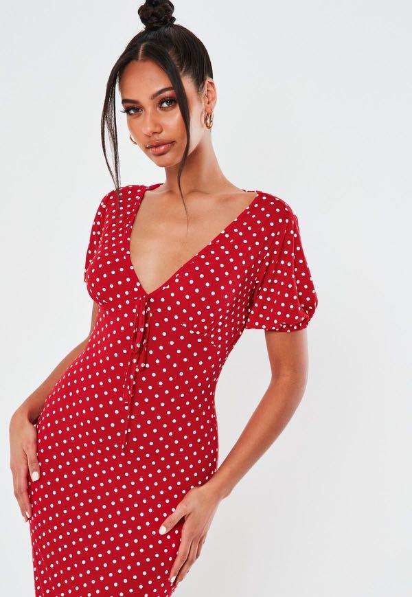 Red midi shop polka dot dress