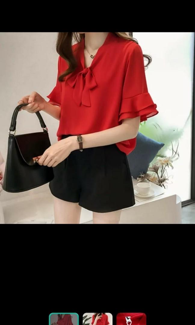 red chiffon blouse plus size