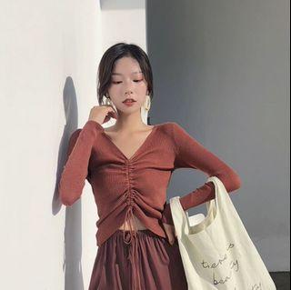 ruched sinched in burgundy top