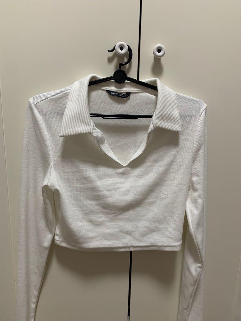 Shein White v-neck Long sleeve crop top 