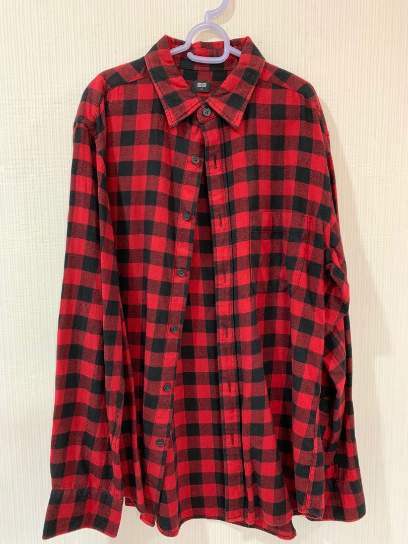 Uniqlo Red Checkered Long Sleeve Polo, Men's Fashion, Tops & Sets ...
