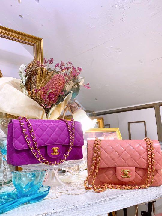 Vintage Chanel 25 Cm magenta nylon 24k gold