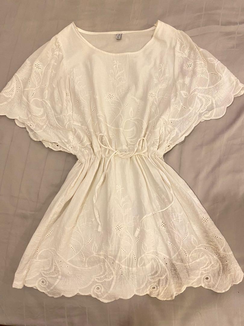 women's white embroidered dress