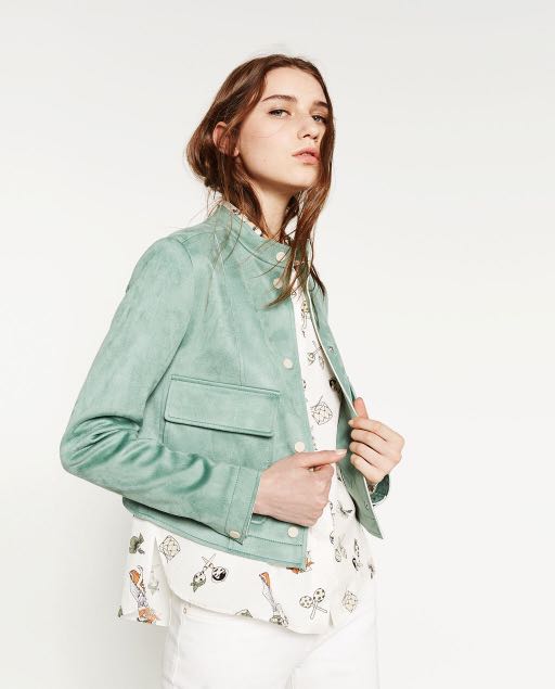 greatasgifts ZARA Basic Green Suede Jacket