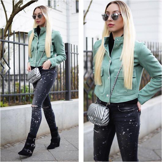 greatasgifts ZARA Basic Green Suede Jacket