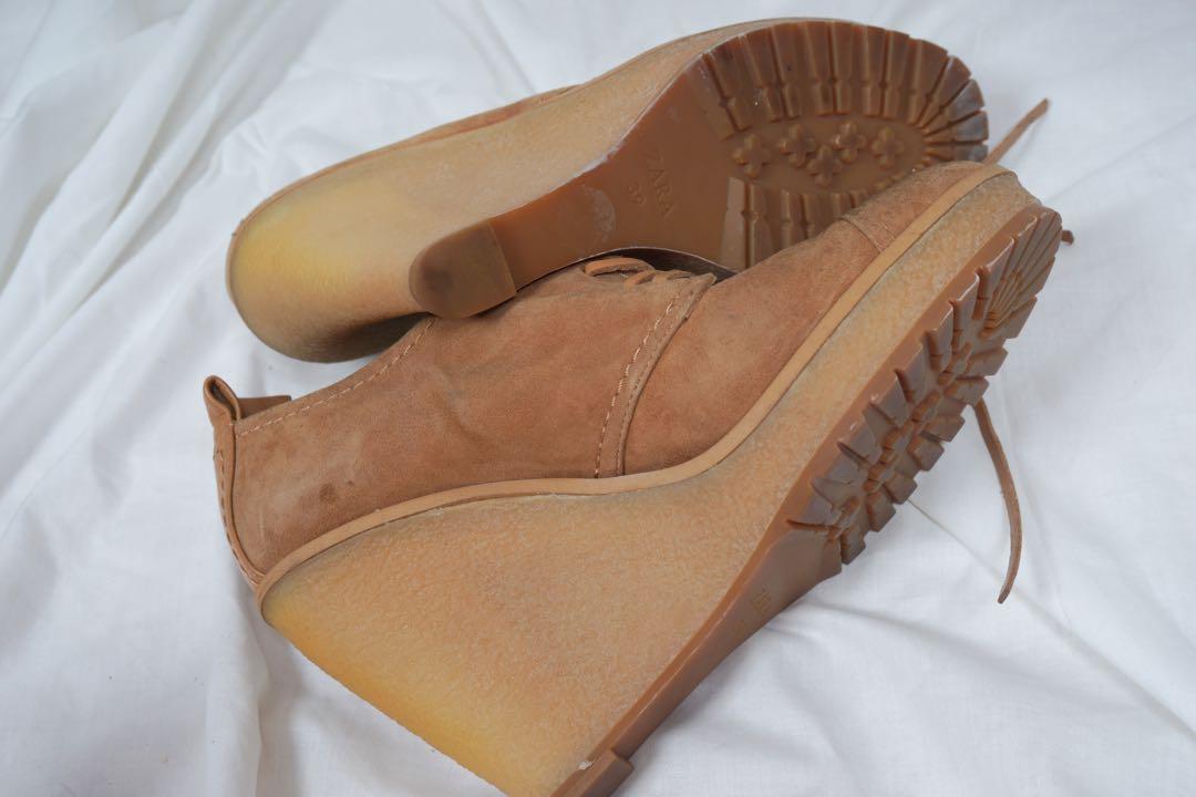 ZARA Boots Wedges Heels Coklat Brown 