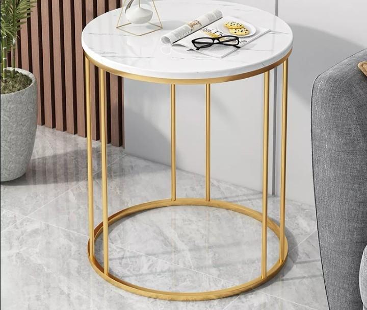 Instock Double Marble Layer White Gold, Round Side Table Cover