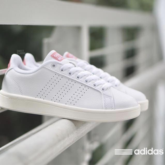 Adidas Neo Cloudfoam Advantage Low-Top Sneakers (Category: Sneakers) located in Quezon City. Submitted by shopMD (Listing ID 1032214912, Image 2). Description: 💕 Adidas Neo Cloudfoam Advantage Leather Sneakers White and Ray Pink 💕 100% Authentic. Comes with original box and extra pink shoelaces. 💕 Size: US 8 Women 💕 Bought this in Shanghai, China and only used twice to the mall. 💕 Description: Perforated 3-Stripes, leather upper, rubber cups