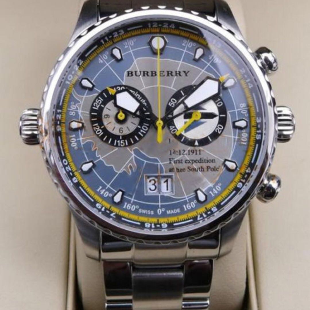 Burberry BU7503 men watch time zone big date chronograph watch for 1911 south  pole expedition 1911 登陸南極紀念錶, 名牌, 手錶- Carousell