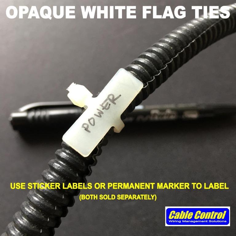 Cable Control OPAQUE WHITE FLAG TIES, 2mm X 100mm (4”) (Category: Construction & Building Materials) located in Quezon City. Submitted by thegaragemanila (Listing ID 1032168862, Image 2). Description: Cable Control OPAQUE WHITE FLAG TIES, 2mm X 100mm (4”) Easily mark your wire bundles with Cable Control’s FLAG CABLE TIES. It’s as easy as putting sticker labels on the flag or freestyle marking them with permanent marker. Color is opaque white, and