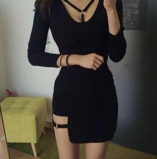 cut out black mini skirt korean