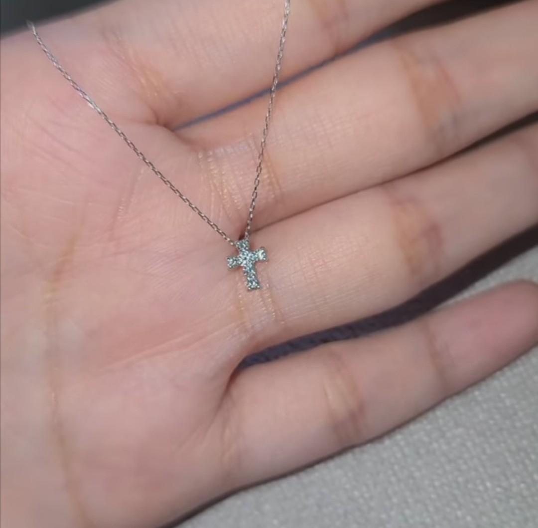 Diamond Tiny Cross Necklace, Women's 