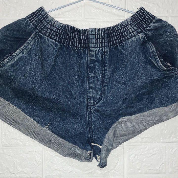 elastic denim shorts womens