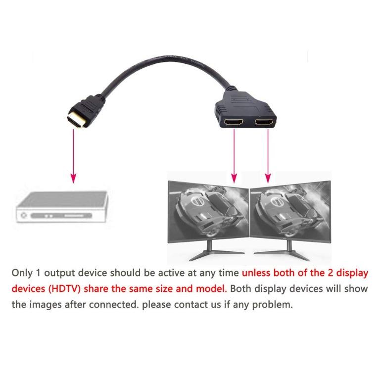 Hdmi Splitter Adapter Cable Hdmi Male To Dual Hdmi Female 1 To 2 Way Support Two Tvs At The Same Time Signal One In Two Out Electronics Others On Carousell