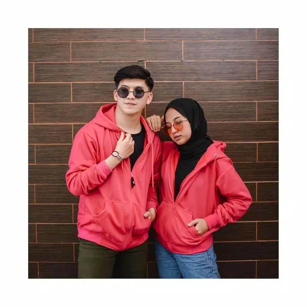 Jaket hoodie polos couple Fesyen Pria Pakaian Baju Luaran di